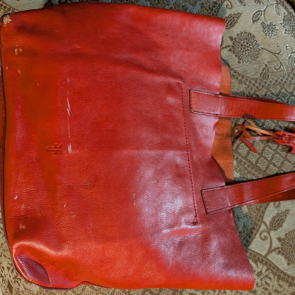 Frye Orange-Red Leather Tote with Front Slip Pocket - Picture 6 of 7